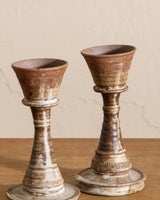 Pair of Studio Pottery Round Taper Holders, Signed - Lone Fox