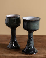Pair of Studio Pottery Teal Goblets, USA, 1970's - Lone Fox