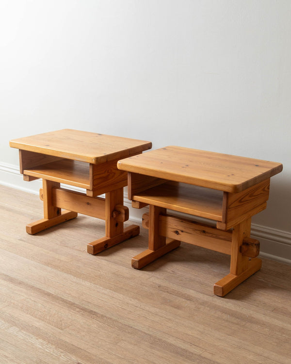 Pair of Swedish Trestle Base Nightstands, 1980's - Lone Fox