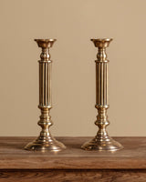 Pair of Tall Brass Pillar Column Candleholders, 1960s - Lone Fox