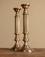 Pair of Tall Brass Pillar Column Candleholders, 1960s - Lone Fox