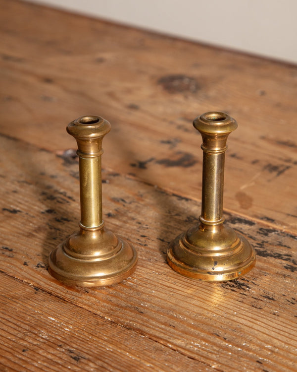 Pair of Tiny Simple Brass Taper Holders, France, 1960's - Lone Fox