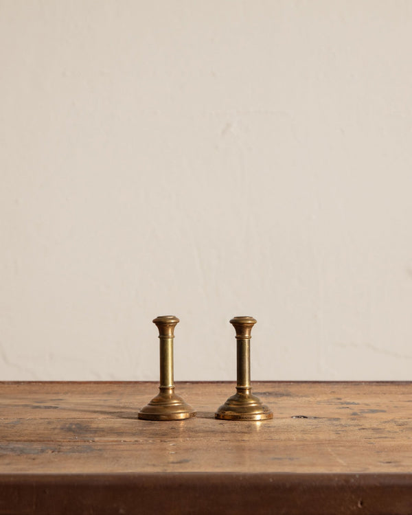 Pair of Tiny Simple Brass Taper Holders, France, 1960's - Lone Fox