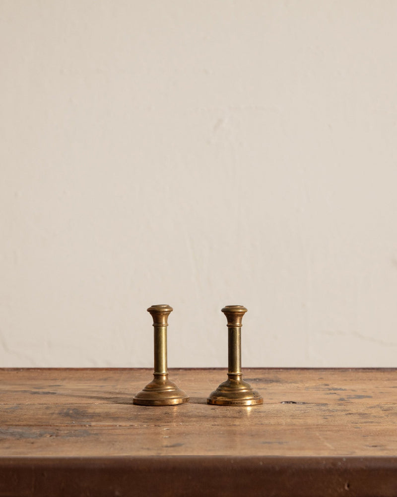Pair of Tiny Simple Brass Taper Holders, France, 1960's - Lone Fox