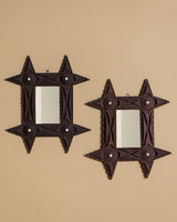 Pair of Tramp Art Cross Pointed Corner Mirrors, American, 19th Century - Lone Fox