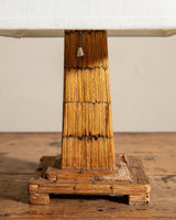 Pair of Tramp Art Matchstick Lamps w/ Box Shades, 1940's - Lone Fox