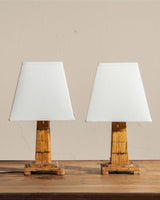 Pair of Tramp Art Matchstick Lamps w/ Box Shades, 1940's - Lone Fox