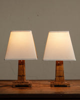 Pair of Tramp Art Matchstick Lamps w/ Box Shades, 1940's - Lone Fox