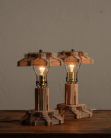 Pair of Tramp Art Popsicle Stick Lamps, 1970's - Lone Fox