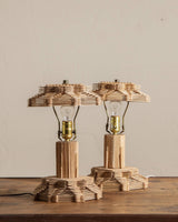 Pair of Tramp Art Popsicle Stick Lamps, 1970's - Lone Fox