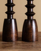 Pair of Turned Wood Candle Holders, American, 1970's - Lone Fox