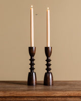 Pair of Turned Wood Candle Holders, American, 1970's - Lone Fox