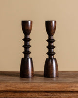 Pair of Turned Wood Candle Holders, American, 1970's - Lone Fox