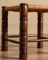 Pair of Turned Wood & Rush Stools, Italy, 1960s - Lone Fox