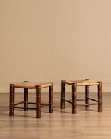 Pair of Turned Wood & Rush Stools, Italy, 1960s - Lone Fox