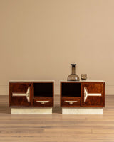 Pair of Walnut Burl and Parchment Nightstands, Italy, 1950's - Lone Fox