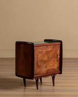 Pair of Walnut Nighstands w/ Green Glass Tops, Italy, 1960's - Lone Fox
