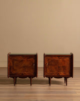 Pair of Walnut Nighstands w/ Green Glass Tops, Italy, 1960's - Lone Fox