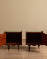 Pair of Walnut Nighstands w/ Green Glass Tops, Italy, 1960's - Lone Fox