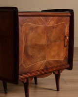 Pair of Walnut Nighstands w/ Green Glass Tops, Italy, 1960's - Lone Fox