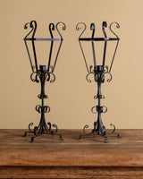 Pair of Wrought Iron Lantern Candle Holders, Spanish, 1950's - Lone Fox