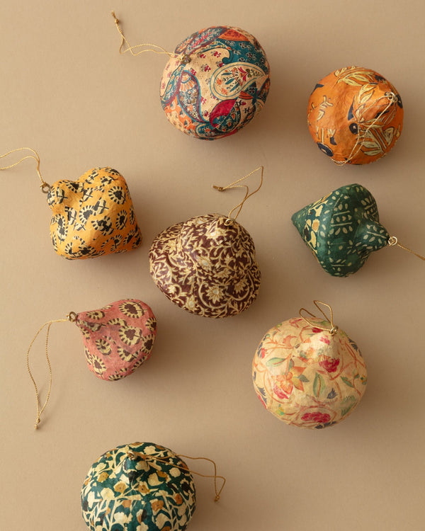 Paper Mache Block Printed Ornaments (Set of 8) - Lone Fox