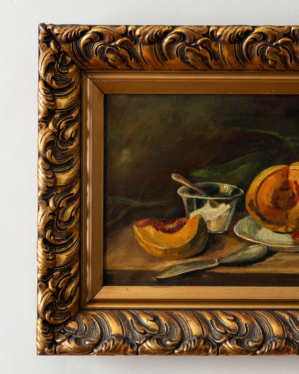 Peaches & Cream Still Life Oil Painting, Belgium, 1920's - Lone Fox