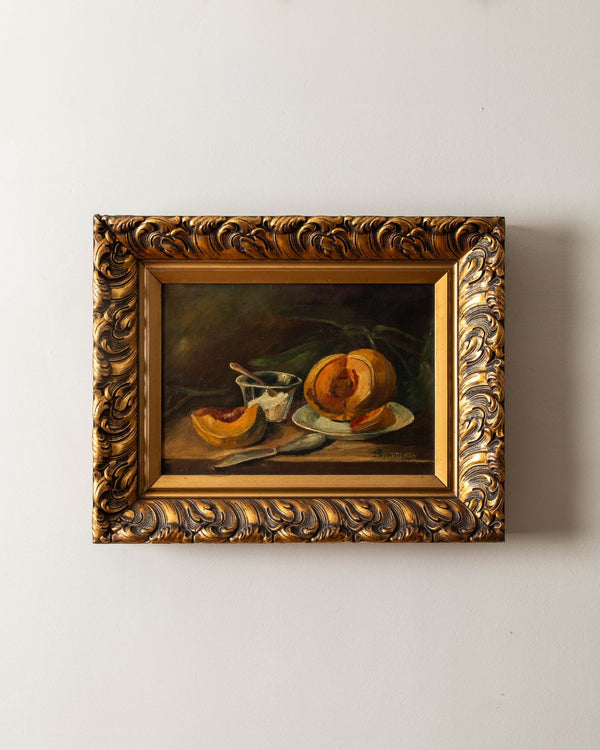 Peaches & Cream Still Life Oil Painting, Belgium, 1920's - Lone Fox