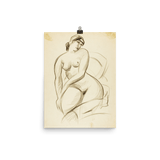 "Pencil sketch of seated female" Art Print - Lone Fox