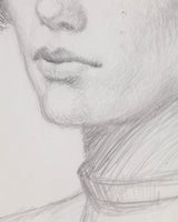 Pencil Sketch Portait in Lacquered Frame, England, 1949 - Lone Fox