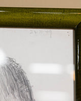 Pencil Sketch Portait in Lacquered Frame, England, 1949 - Lone Fox