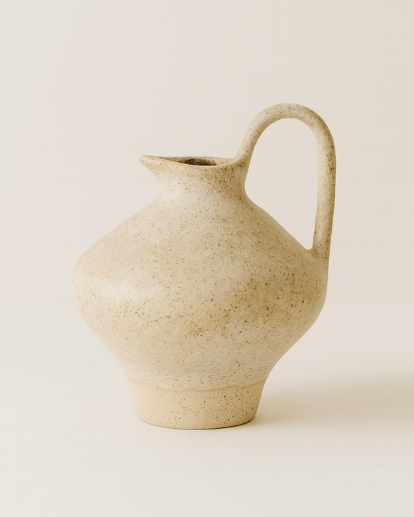 Peppered Ivory Tall Handled Ceramic Pitcher - Lone Fox