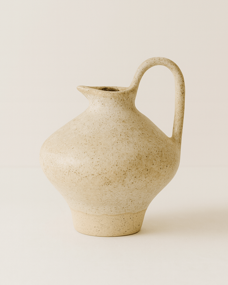 Peppered Ivory Tall Handled Ceramic Pitcher - Lone Fox