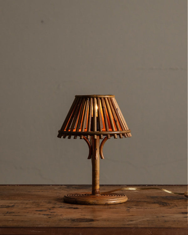 Petite Bamboo Reed Table Lamp, Manner of Louis Sognot, France, 1950's - Lone Fox