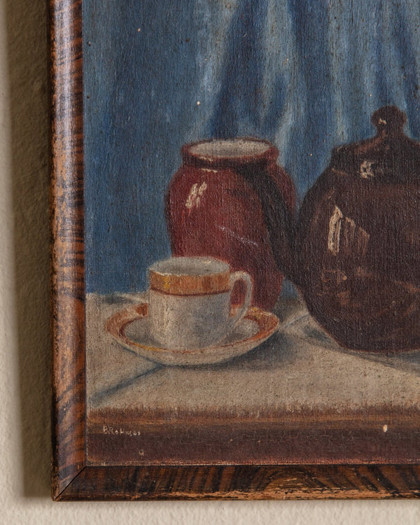 Petite Still Life Teapot Oil Painting, 1940's - Lone Fox