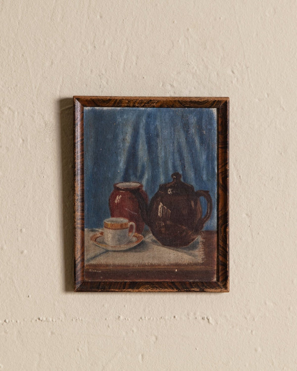 Petite Still Life Teapot Oil Painting, 1940's - Lone Fox