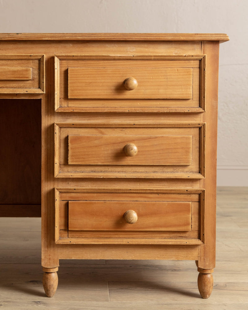 Pine Executive Desk w/ Paneled Details - Lone Fox