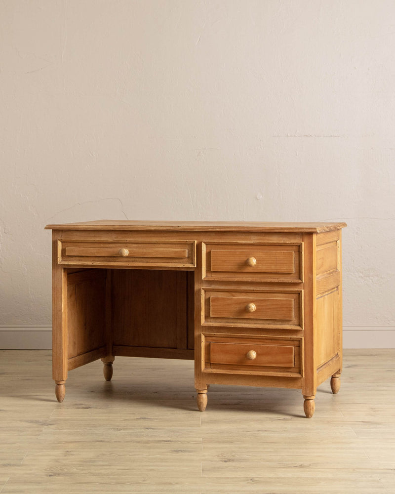 Pine Executive Desk w/ Paneled Details - Lone Fox