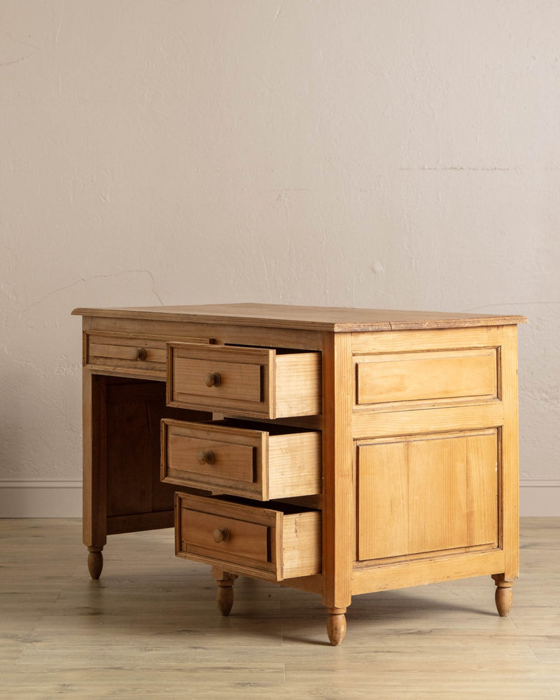 Pine Executive Desk w/ Paneled Details - Lone Fox