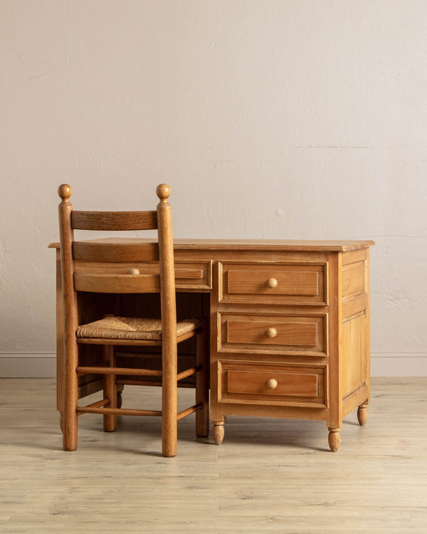 Pine Executive Desk w/ Paneled Details - Lone Fox