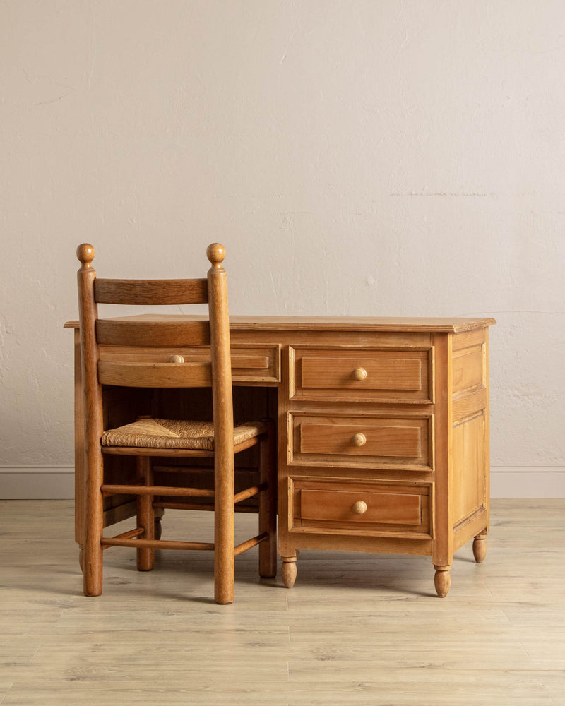 Pine Executive Desk w/ Paneled Details - Lone Fox