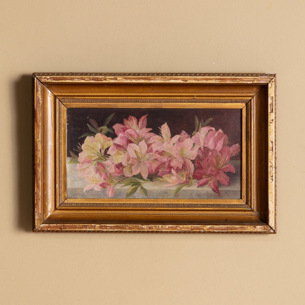 Pink Azalea Still Life in Gold Frame, France, 1890s – Lone Fox