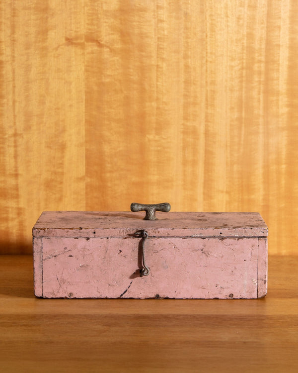 Pink Painted Wooden Box w/ Figured handle, Early 1900's - Lone Fox