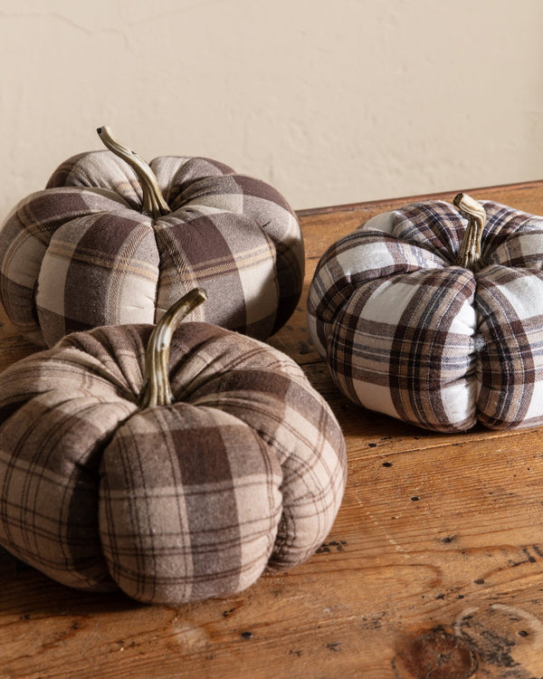 Plaid Fabric Pumpkin w/ Stem - Lone Fox