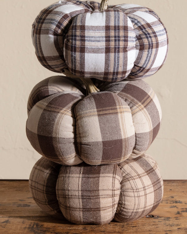 Plaid Fabric Pumpkin w/ Stem - Lone Fox