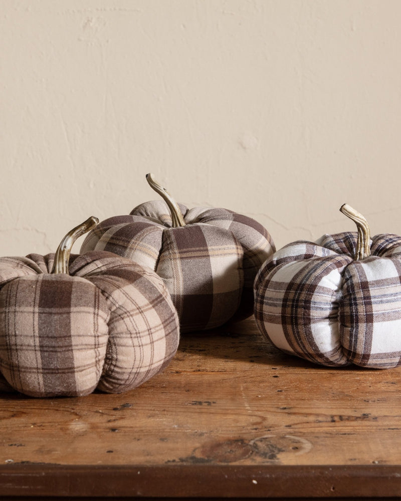 Plaid Fabric Pumpkin w/ Stem - Lone Fox