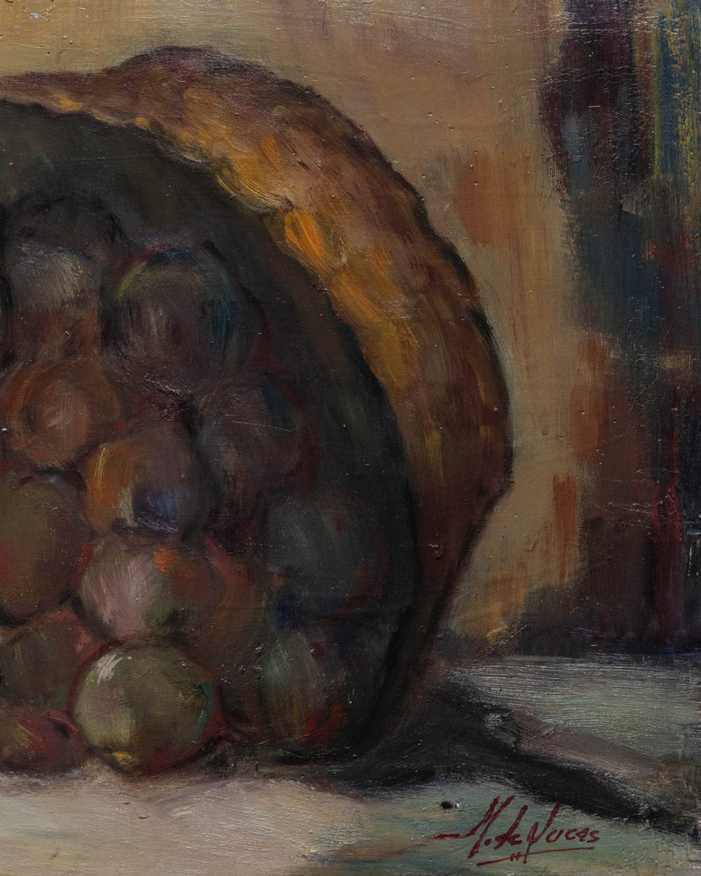 Plums Still Life Oil Painting by École Européene, Spain, 1960's - Lone Fox