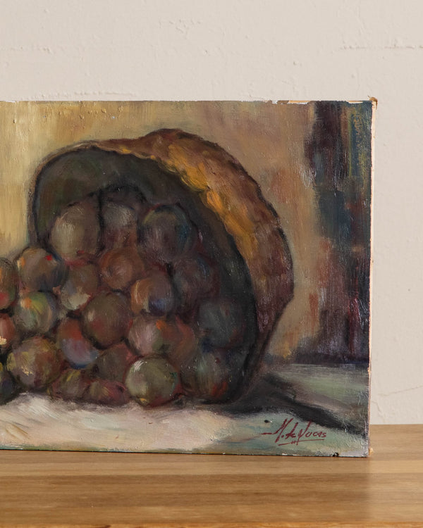 Plums Still Life Oil Painting by École Européene, Spain, 1960's - Lone Fox