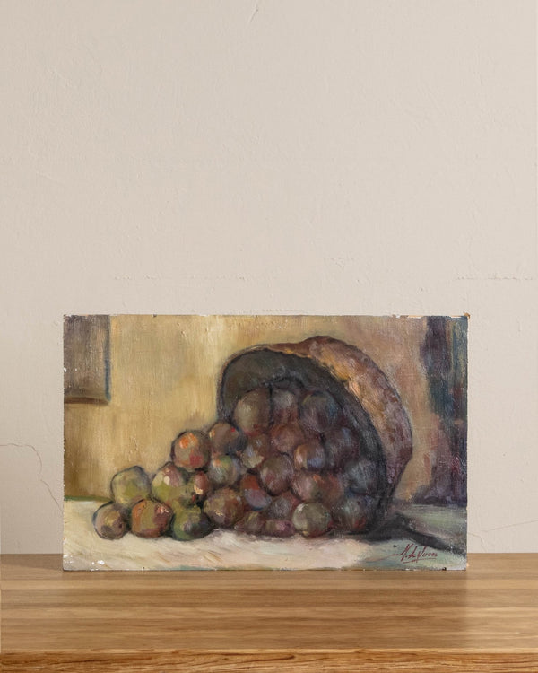 Plums Still Life Oil Painting by École Européene, Spain, 1960's - Lone Fox