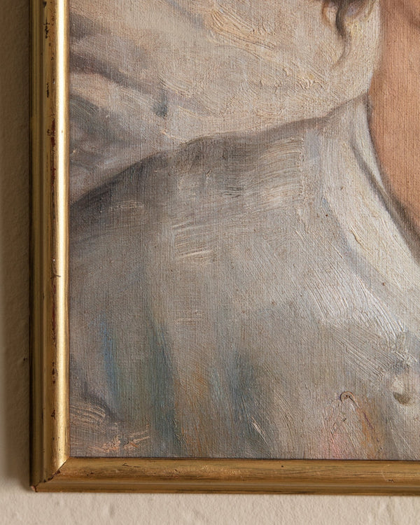 Portrait of Woman in Hat Oil Painting, France, 1950's - Lone Fox